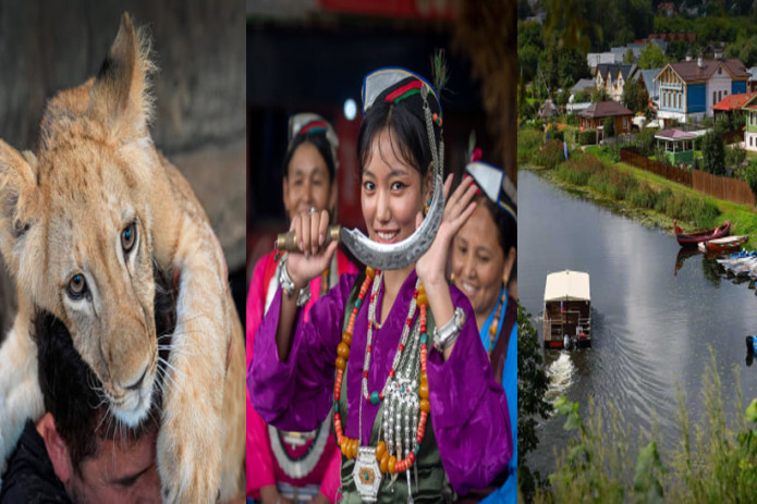 Sher bolasini quchoqlayotgan veterinar, Nepalda Jahon tubjoy xalqlarining xalqaro kuni, Suzdaldagi Kamenka daryosi. Kun suratlari