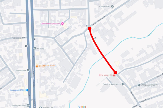 Poytaxtning Shofayzi ko‘chasi 1-mayga qadar avtotransport harakati uchun yopiladi