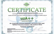 «KAFOLAT sug'urta kompaniyasi» AJning reytingi «uzA++» darajasida tasdiqlandi